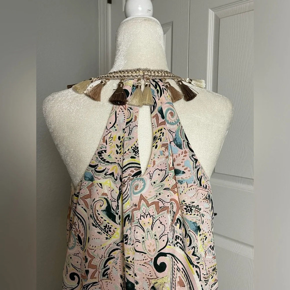 Laundry by Shelli Segal Paisley Print Tasseled Halter Maxi Dress Size 8 - Picture 6 of 7